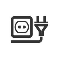 Electric plug icon in thick outline style. Black and white monochrome vector illustration.