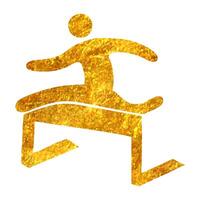 Hand drawn Hurdle run icon in gold foil texture vector illustration