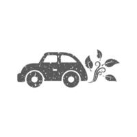 Green car icon in grunge texture vector illustration