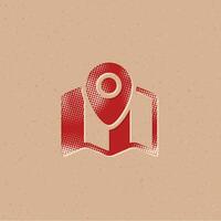 Map icon with pin location halftone style with grunge background vector illustration