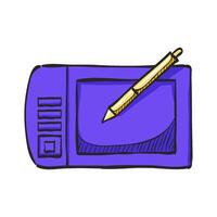 Drawing tablet icon in hand drawn color vector illustration