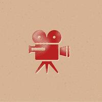 Movie camera halftone style icon with grunge background vector illustration