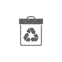 Recycle trash can icon in grunge texture vector illustration