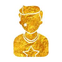 Hand drawn Football fans avatar icon in gold foil texture vector illustration