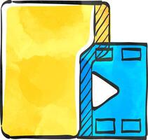 Movie folder icon in color drawing. Computer files cinema media player vector