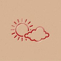 Weather forecast partly sunny halftone style icon with grunge background vector illustration