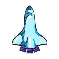 Space shuttle icon in hand drawn color vector illustration