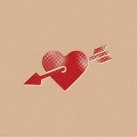 Arrow heart halftone style icon with grunge background vector illustration