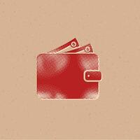 Wallet halftone style icon with grunge background vector illustration