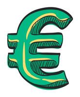 Euro currency symbol icon in hand drawn color vector illustration