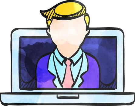 Computer chat icon in color drawing. Social media interaction talking webinar vector