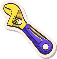 Hand drawn sticker style icon adjustable wrench vector