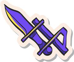 mano dibujado bayoneta cuchillo icono en pegatina estilo vector ilustración