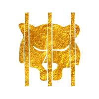 Hand drawn Caged animal icon in gold foil texture vector illustration