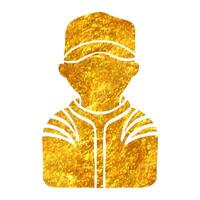 Hand drawn Racer avatar icon in gold foil texture vector illustration