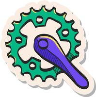 Hand drawn Bicycle crank set icon in sticker style vector illustration