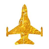 Hand drawn Fighter jet icon in gold foil texture vector illustration