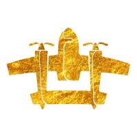 Hand drawn Vintage airplane icon in gold foil texture vector illustration