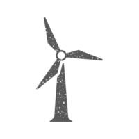 viento turbina icono en grunge textura vector ilustración