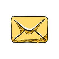 Email icon in hand drawn color vector illustration