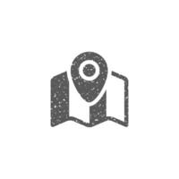 Map icon with pin location in grunge texture vector illustration