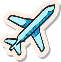 Hand drawn Airplane icon in sticker style vector illustration