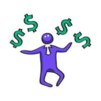 Businessman money icon in hand drawn color vector illustration