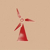 Wind turbine halftone style icon with grunge background vector illustration