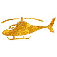 Hand drawn Helicopter icon in gold foil texture vector illustration