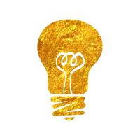 Hand drawn Light bulb icon in gold foil texture vector illustration