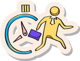 Hand drawn Businessman clock icon in sticker style vector illustration