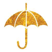 Hand drawn Umbrella icon in gold foil texture vector illustration