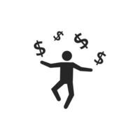 Businessman money icon in thick outline style. Black and white monochrome vector illustration.