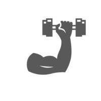 Flexed hand muscle with dumbbell in grayscale. Vector illustration.