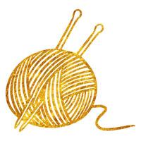 Hand drawn gold foil texture Yarn and needles illustration. Hand craft. vector