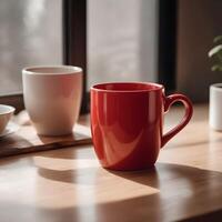 AI generated red coffee and tea mug photo