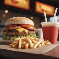 fast food burger, fries and drink photo