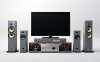 AI generated Unveiling the White Background Home Theater Setup. photo