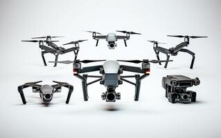 AI generated Drones with Camera on a White Background. photo