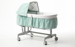 AI generated Realistic 8k Hospital Bassinet on White Background. photo