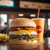 fast food burger, fries and drink photo