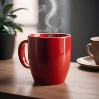 AI generated red coffee and tea mug photo