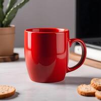 AI generated red coffee and tea mug photo