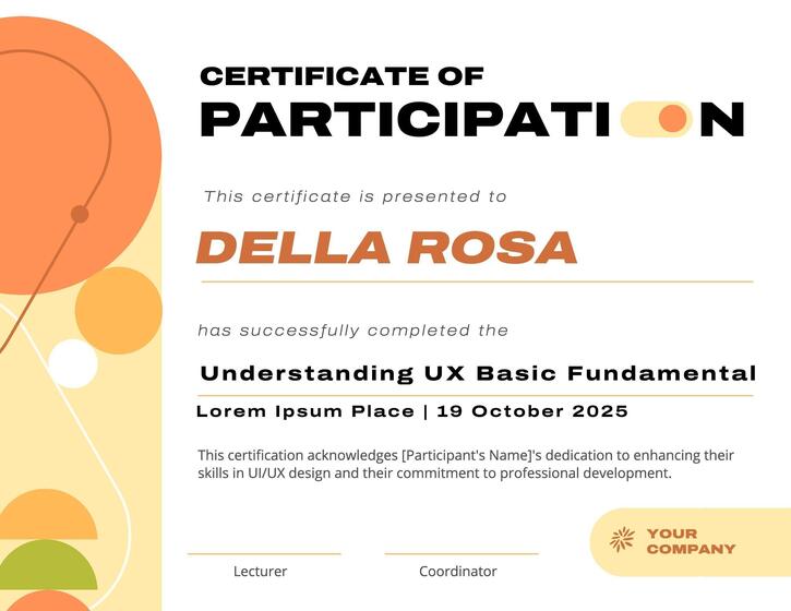 Certificate of Design Mobile UX Workshop Fundamental Completion