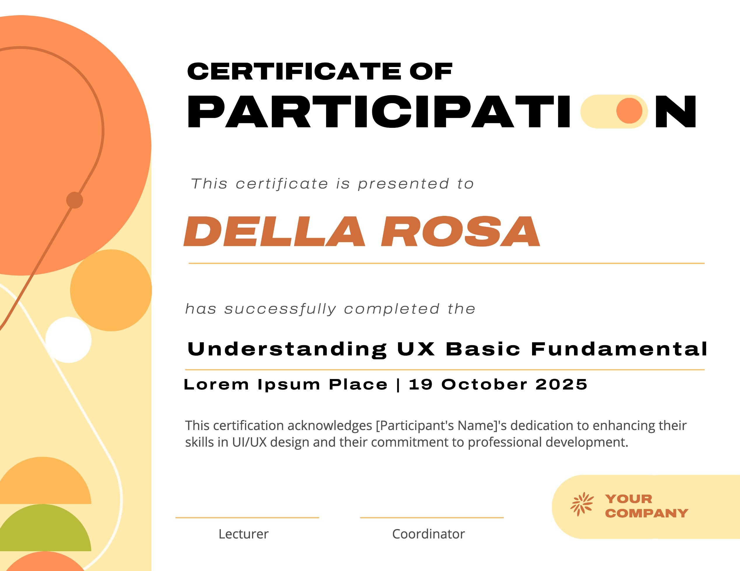 Certificate of Design Mobile UX Workshop Fundamental Completion