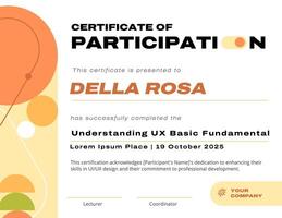 Certificate of Design Mobile UX Workshop Fundamental Completion template