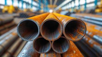 AI generated Pipeline in a factory. Steel pipelines in a factory photo