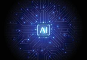 Artificial intelligence chipset on circuit board in futuristic concept technology artwork for web, banner, card, cover. Vector illustration