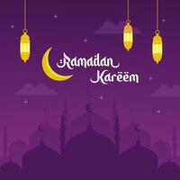 Islamic greetings Ramadan Kareem. Square template poster background design with lanterns and moon. Ramadan vector illustrations