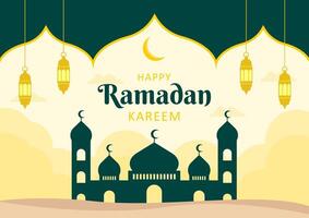 Islamic Ramadan celebration template banner design with mosque, and lanterns. Ramadan background frame vector illustrations